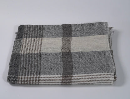 Grey and Cream Large Checkered Sheep Wool Shawl