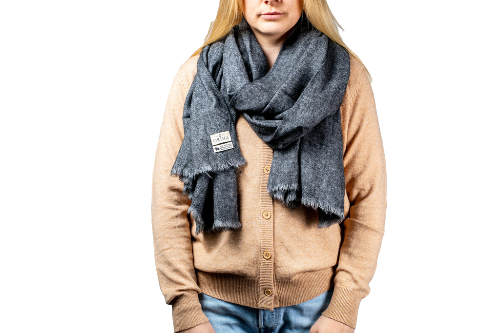 Charcoal 100% Yak Wool Shawl – Luxury, Soft & Warm