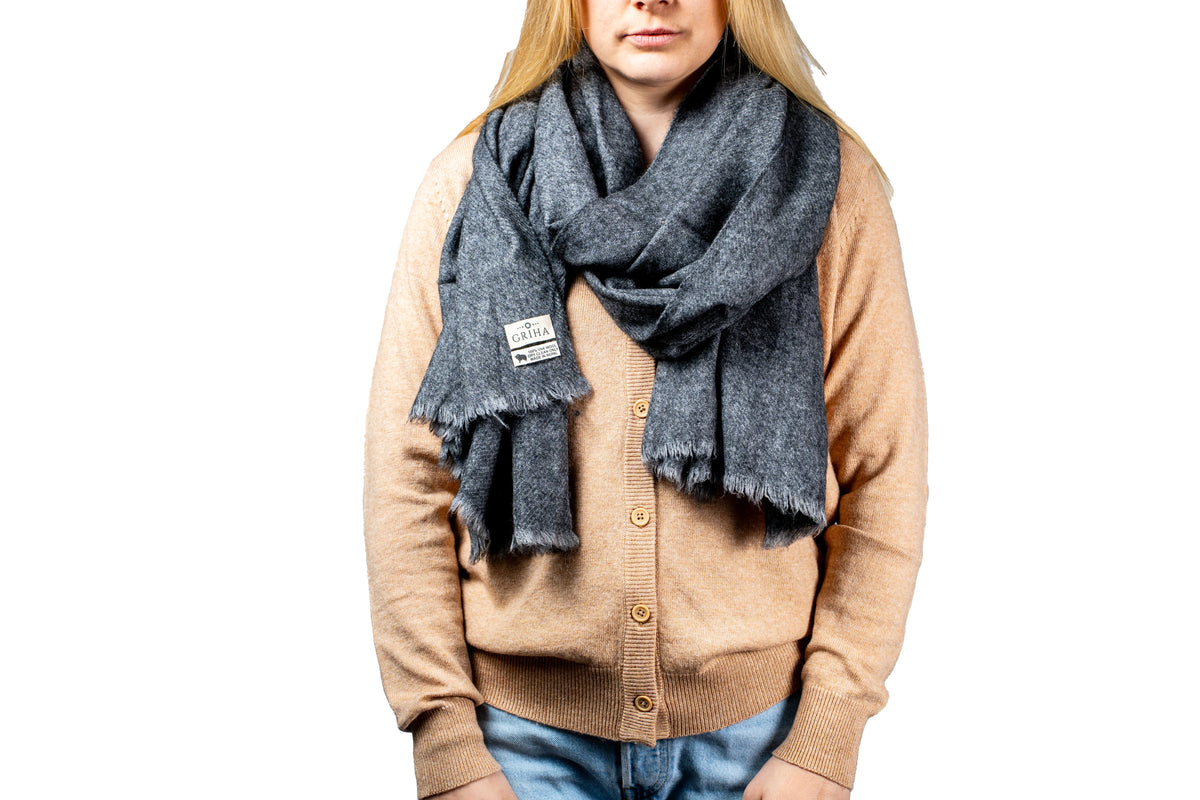 Charcoal 100% Yak Wool Shawl – Luxury, Soft & Warm