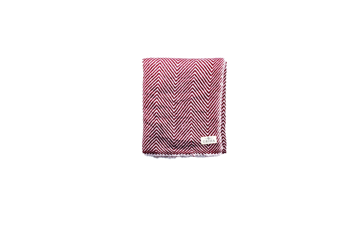 Herringbone Pashmina Shawl White and Burgundy
