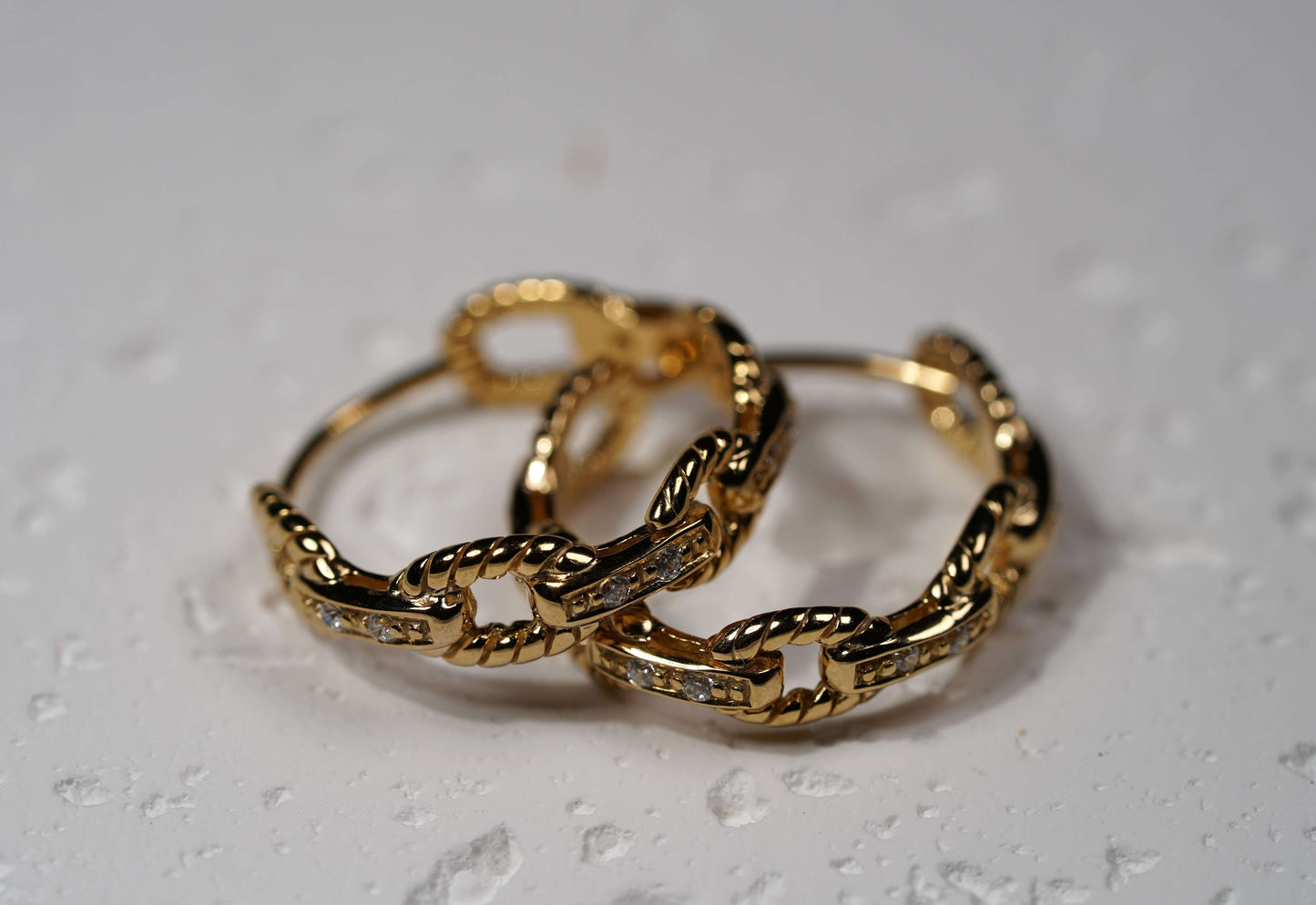 Gold Hoop Earring Chain Style Gold Plated Sterling Silver - Griha Threads & Treasure