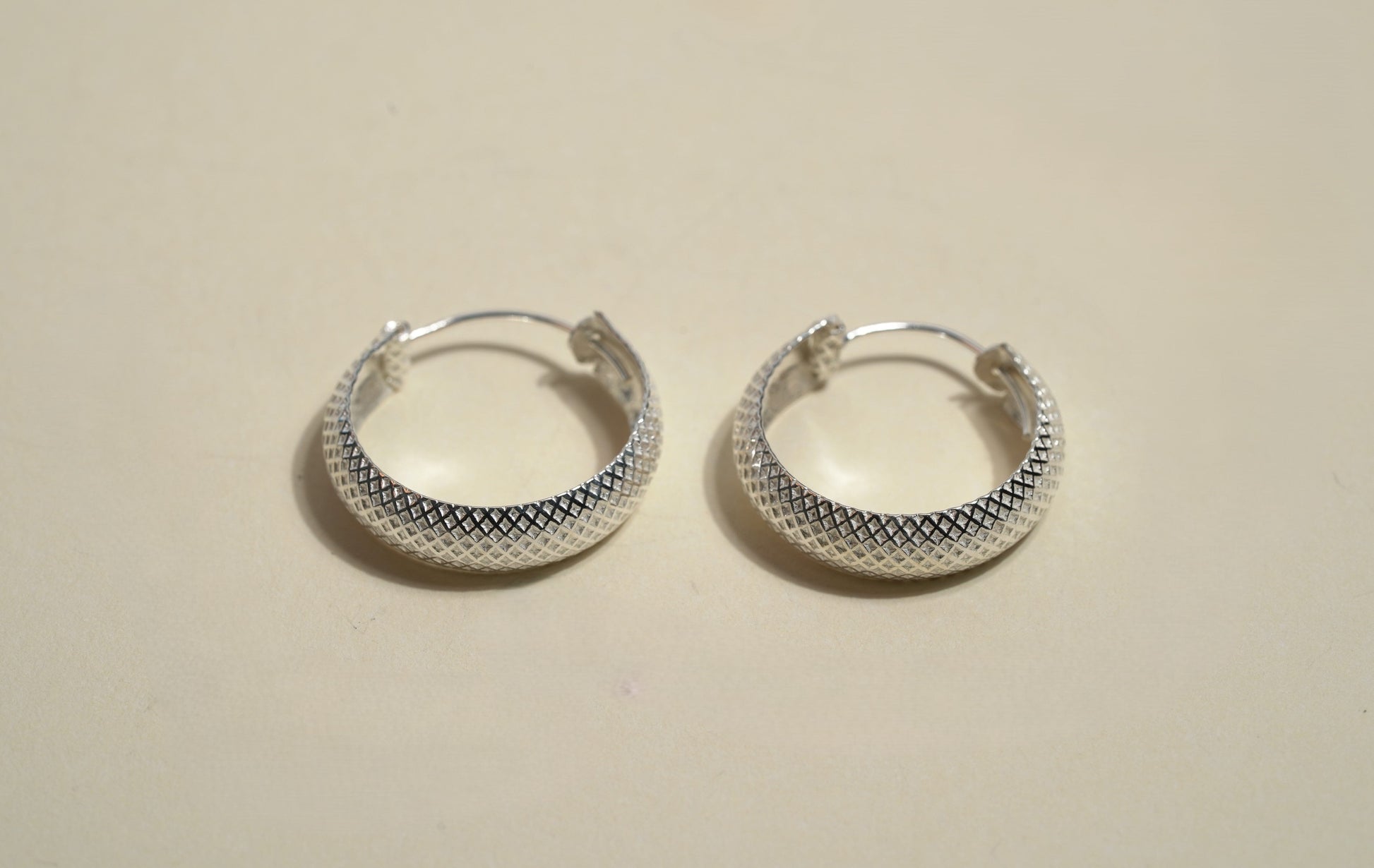 Silver Textured Hoop Earring - Griha Threads & Treasure