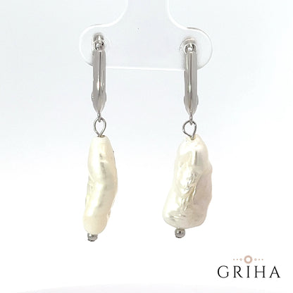 Huggie Hoop with Long Freshwater Pearl 925 Sterling Silver