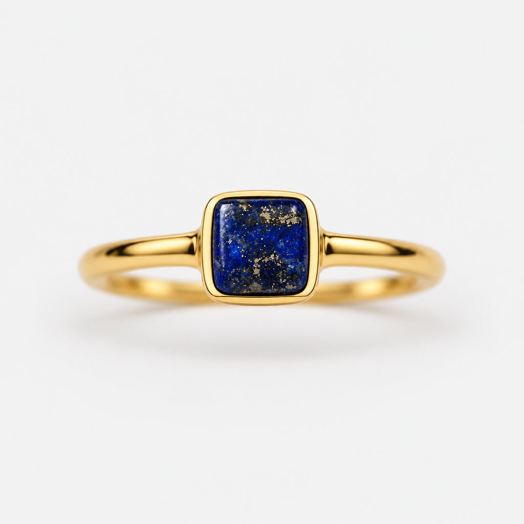 Gold Plated Sterling Silver Petite Square Lapis Stone Ring