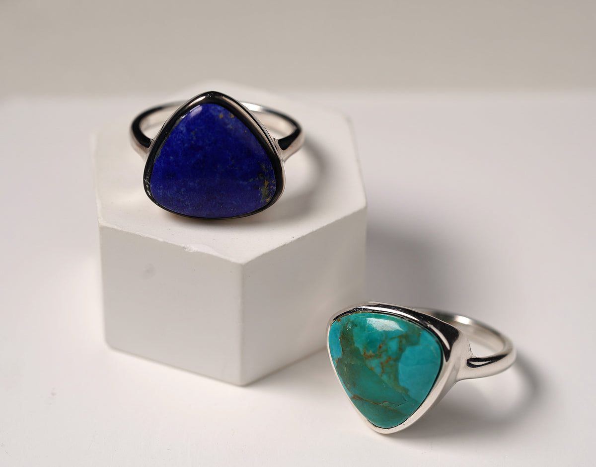 925 Sterling Silver Large Lapis Stone Ring available in turquoise as well model hand