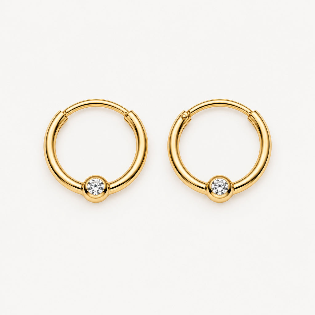 Gold Plated Petite Creole Hoop Earrings with Cubic Zirconia