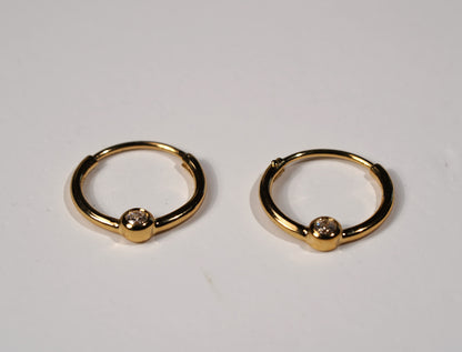 Gold Plated Petite Creole Hoop Earrings with Cubic Zirconia