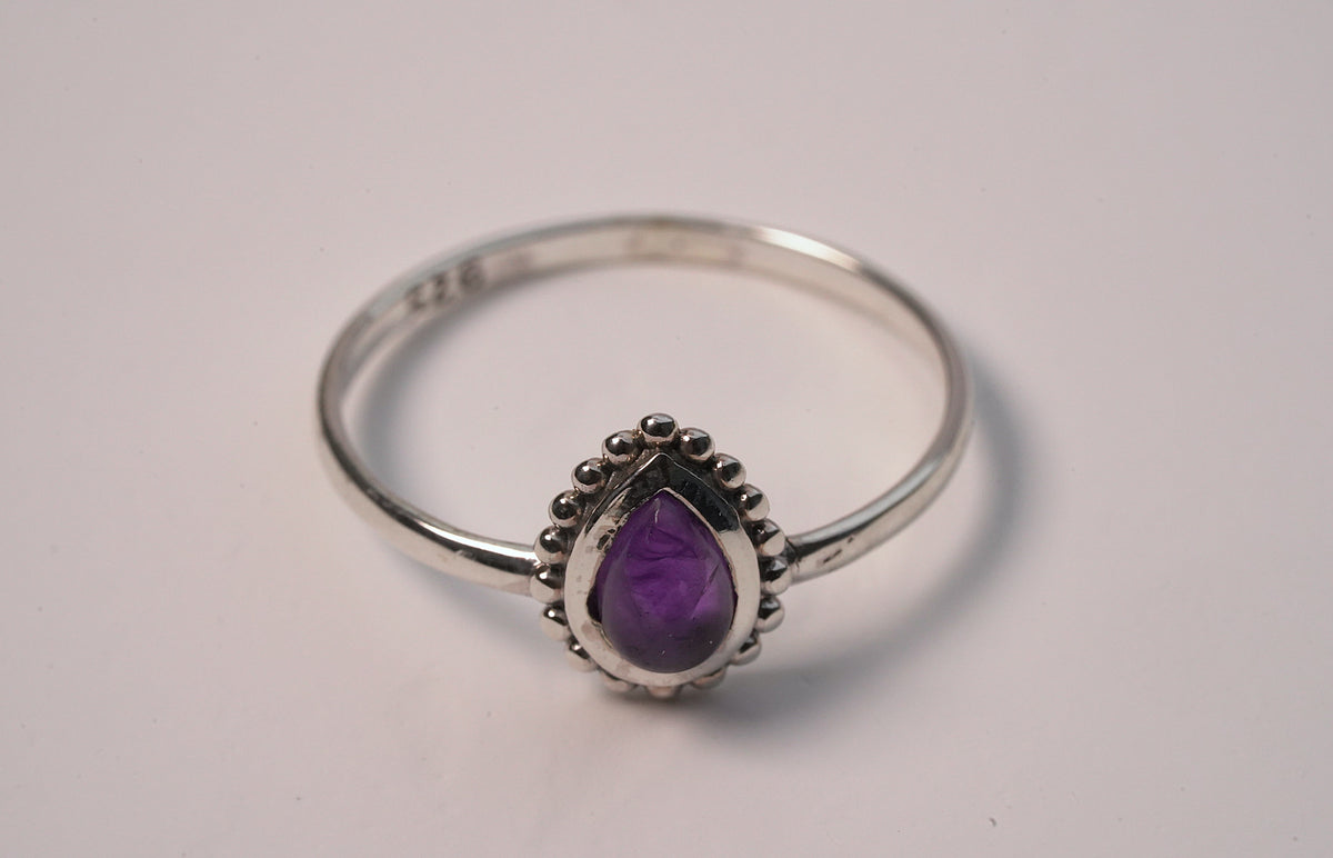 Minimalist Sterling Silver Petite Amethyst Ring 