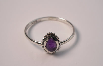 Minimalist Sterling Silver Petite Amethyst Ring 