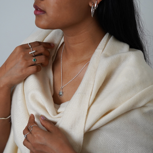 Model Wearing 100% Yak Wool Shawl Handmade in Nepal