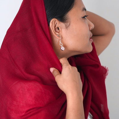 Model Wearing Red Cashmere Ring Shawl