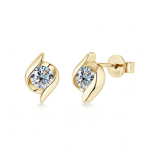 0.5ct Round Moissanite Flick Stud Earrings | Gold Plated Silver