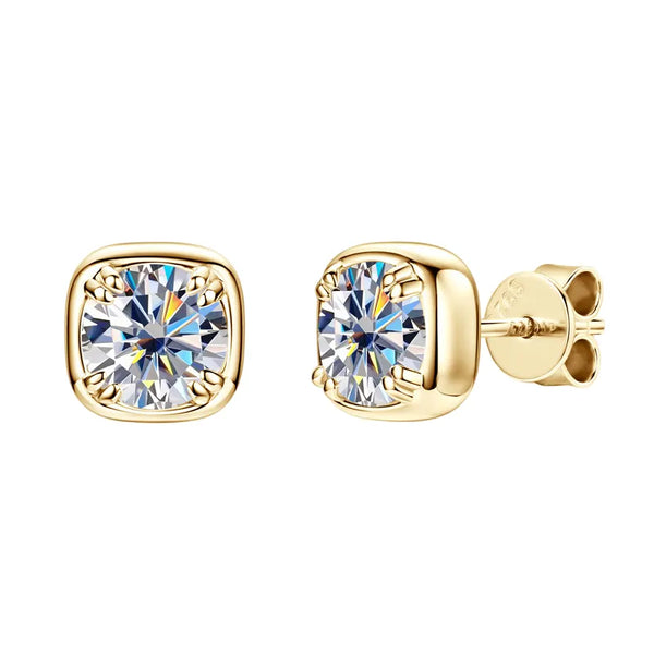 Moissanite Gold Encased Stud Earrings- Gold Plated Sterling Silver