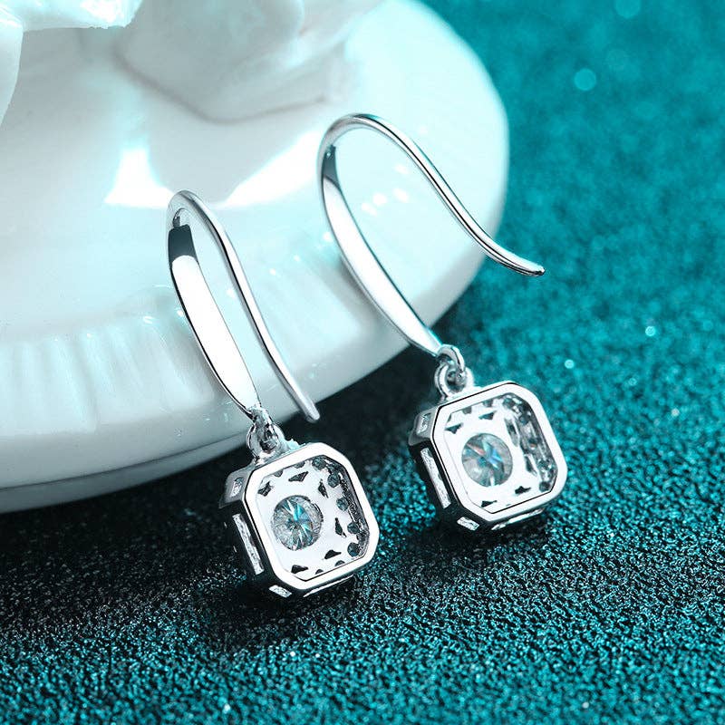 Moissanite Hook Earrings in Sterling Silver back