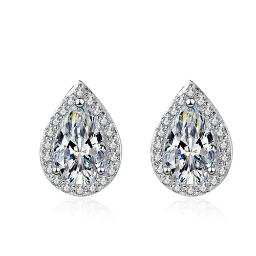 Moissanite Pear Stud Earrings Sterling Silver