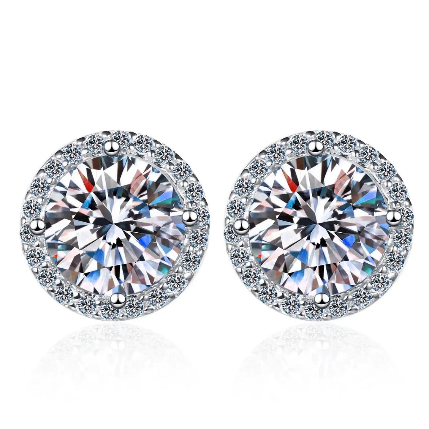 Moissanite Gemstone Round Stud Earrings Sterling Silver