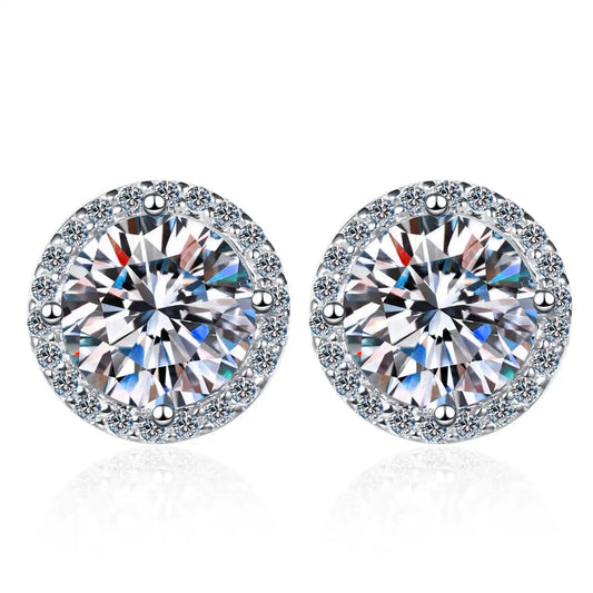 Moissanite Gemstone Round Stud Earrings Sterling Silver
