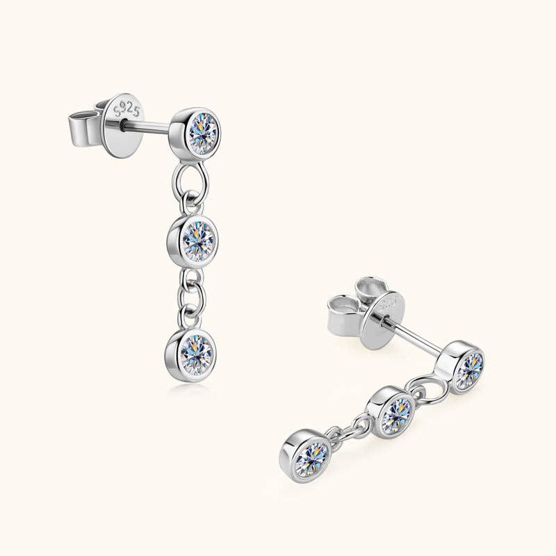 Moissanite bezel dangle drop earrings