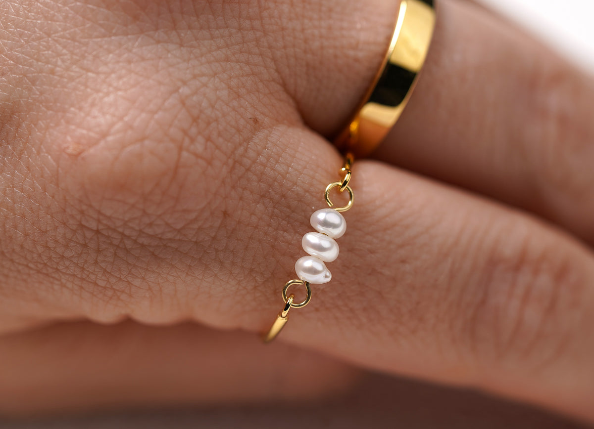 Gold Plated Sterling Silver Mother of Pearl Wire Ring