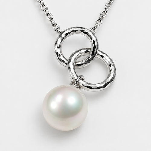 925 Sterling Silver Double Circle with Mother of Pearl Drop Pendant