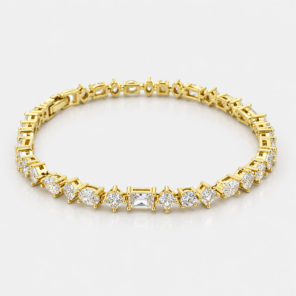 Multi shaped gold plated tennis bracelet