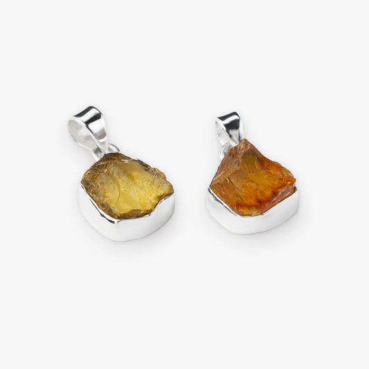 Raw natural citrine gemstone pendants set in sterling silver yellow colour or orange colour
