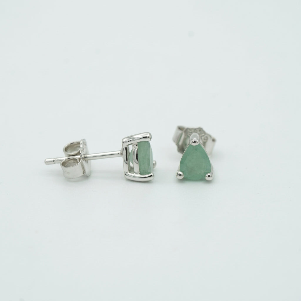 Natural Pale Green Emerald Pear Shaped Stud Earrings Sterling Silver