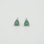 Natural emerald triangle drop stud earrings set in sterling silver