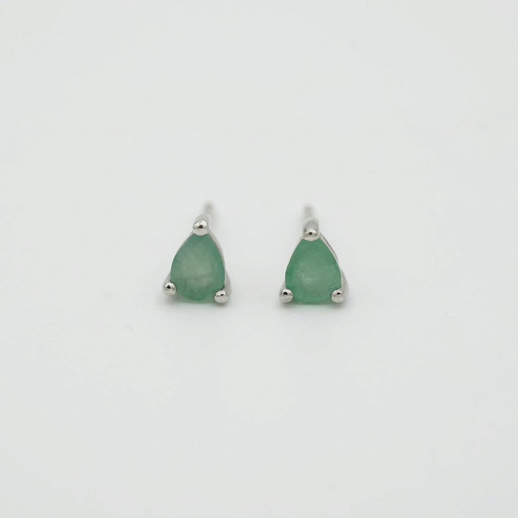 Natural emerald triangle drop stud earrings set in sterling silver