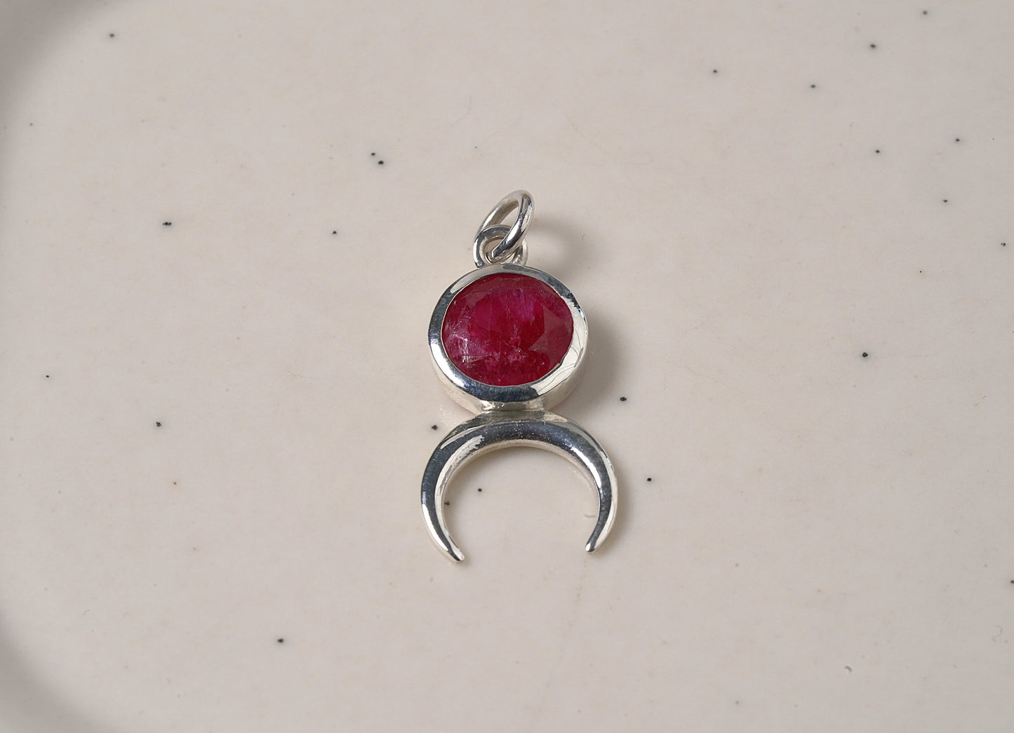Natural Red Onyx Stone and 925 Sterling Silver Moon Pendant