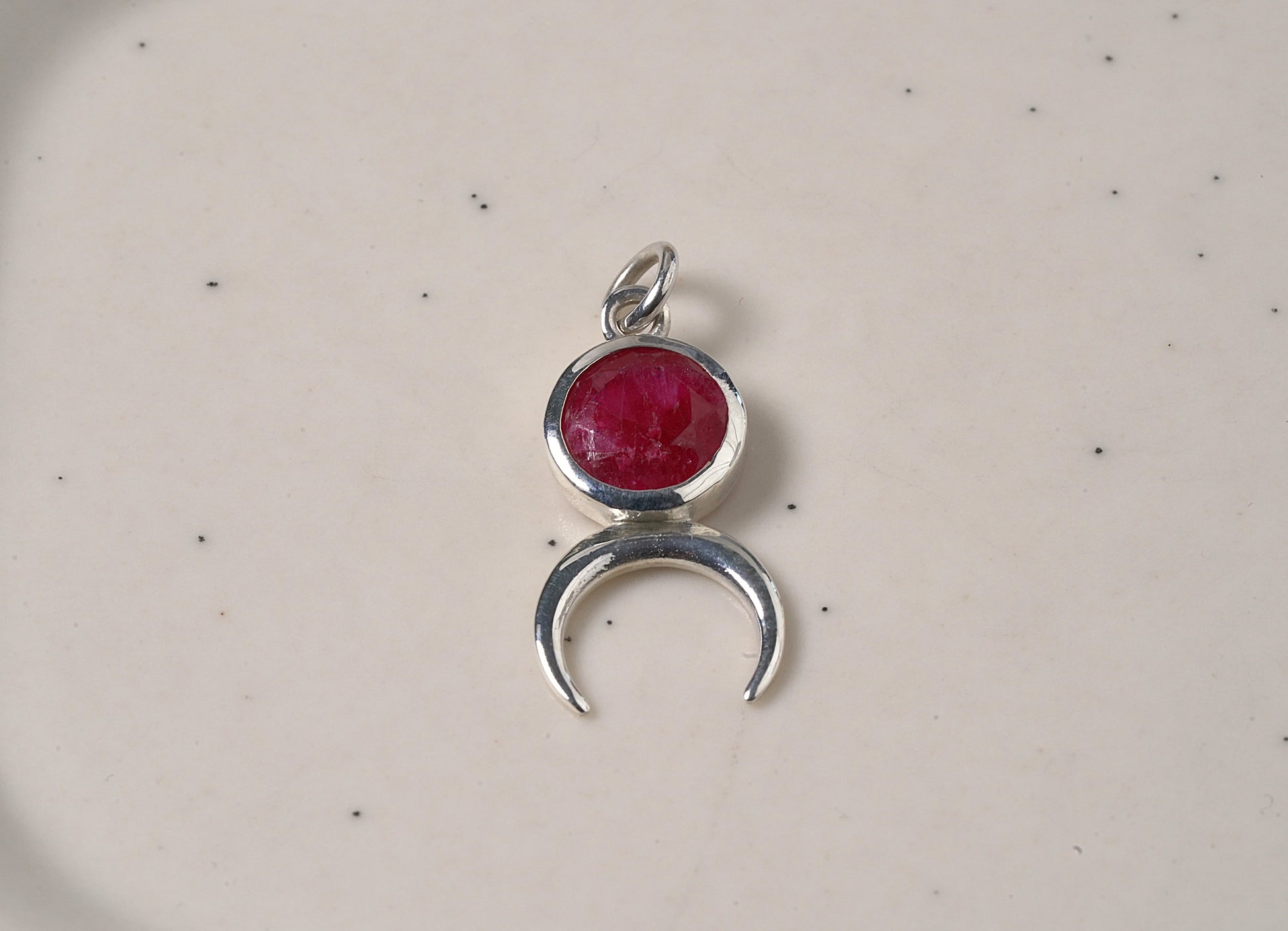 Natural Red Onyx Stone and 925 Sterling Silver Moon Pendant