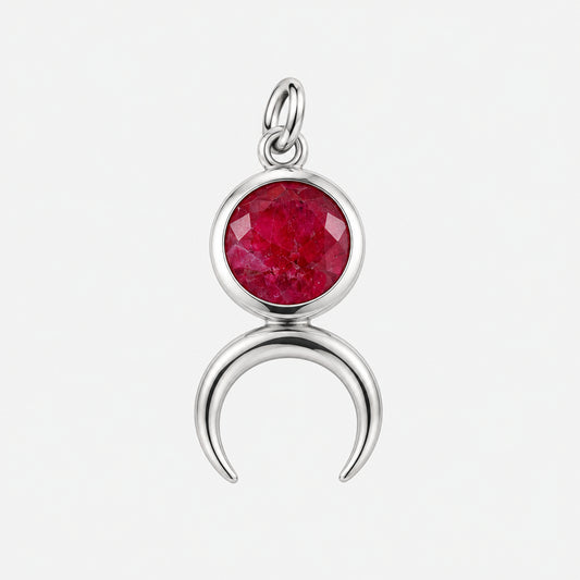 Natural Red Onyx Stone and 925 Sterling Silver Moon Pendant