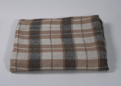 Orange, brown and cream traditional check sheep wool shawl
