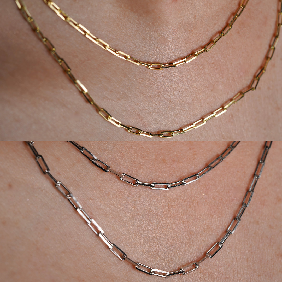 Paperclip Chain 18 inch and 20 inch- Available in Gold Plated Sterling Silver and Sterling Silver