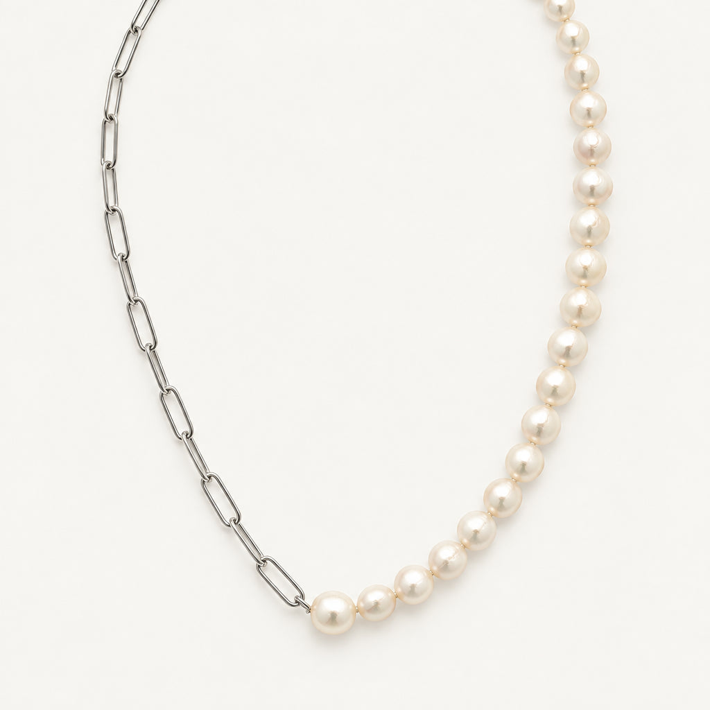 Paperclip Silver Chain & Pearl Necklace