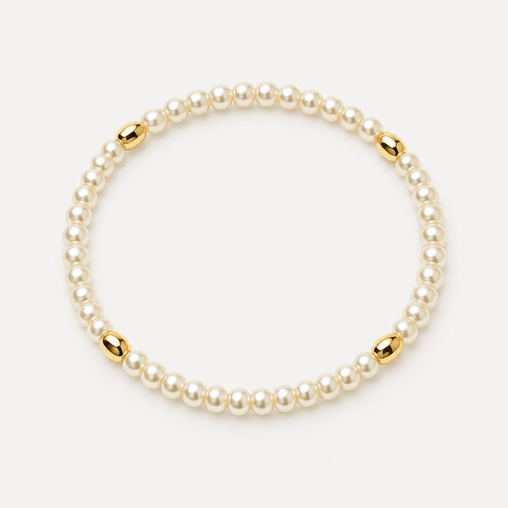Glass Pearl Elastic Bracelet with Gold Plated Feature - Griha Threads & Treasure