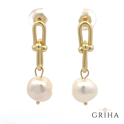 Freshwater Pearl Drop Earrings 14k Gold Plated Sterling Silver