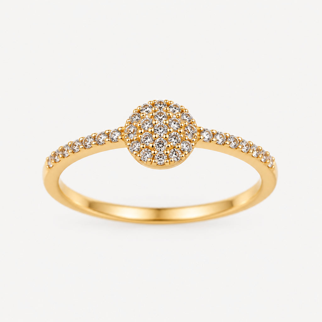 Gold Plated Sterling Silver Round Ring with Cubic Zirconia Stone