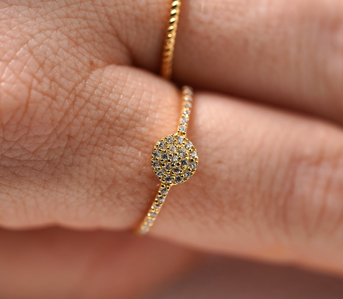 Gold Plated Sterling Silver Round Ring with Cubic Zirconia Stone