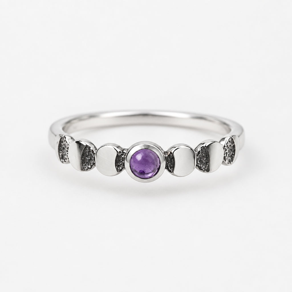 Petite Luna Ring with Natural Amethyst Gemstone on 925 Silver