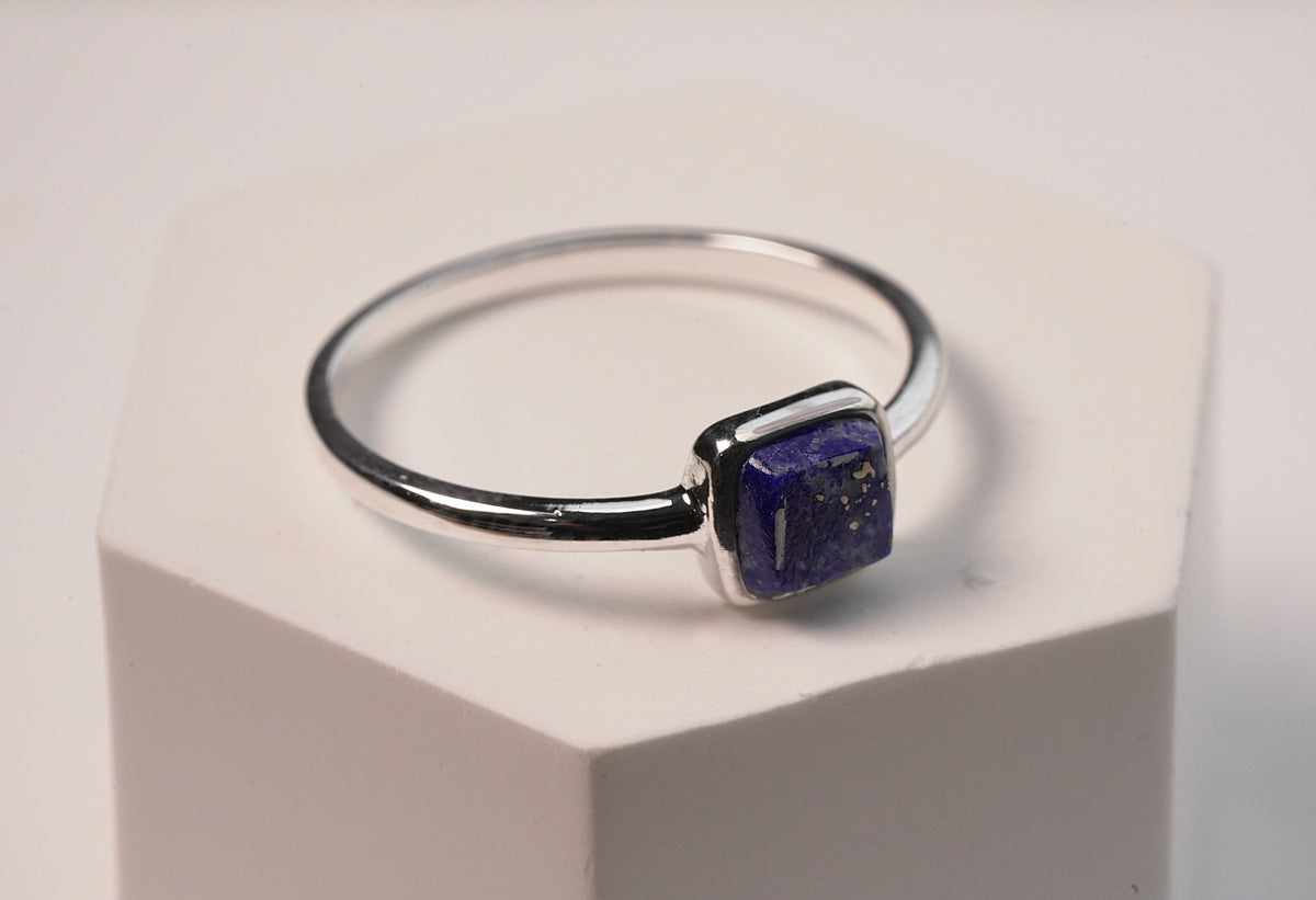 Petite Square Blue Lapis Ring in 925 Sterling Silver