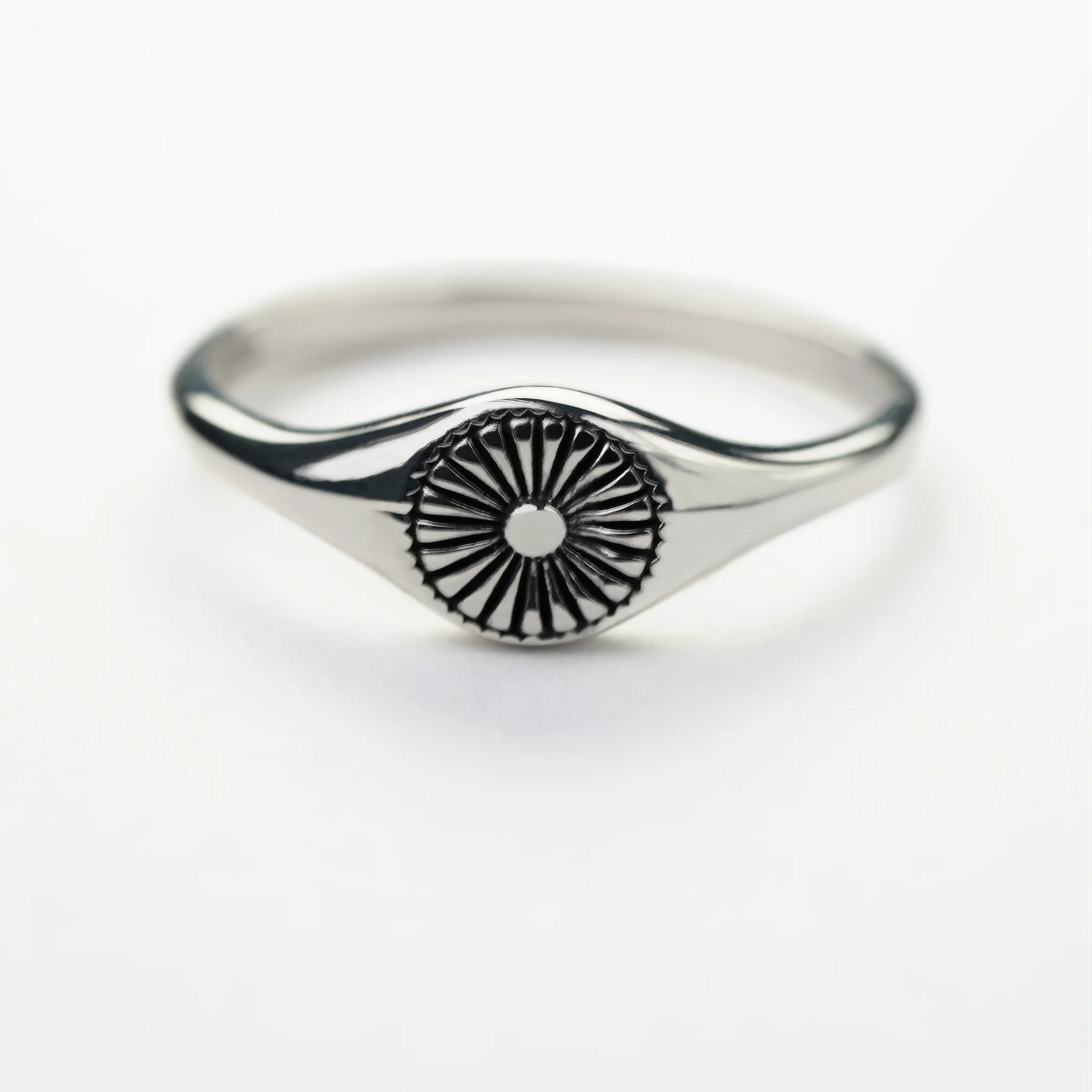 Petite Sterling Silver Sunburst Signet Ring