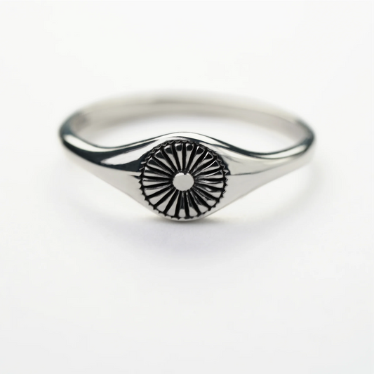 Petite Sterling Silver Sunburst Signet Ring