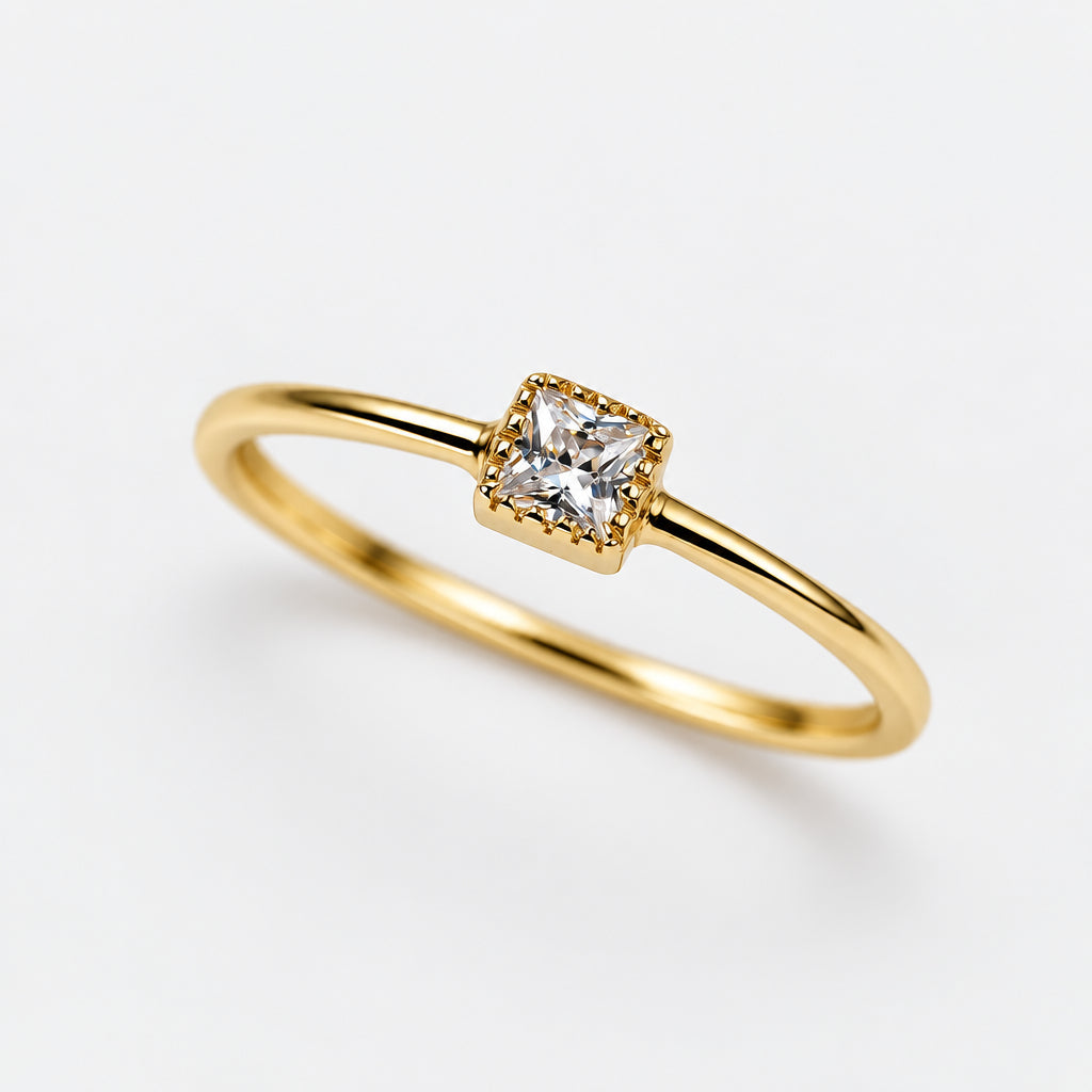Gold Plated Sterling Silver Ring with Petite Cubic Zirconia Stone