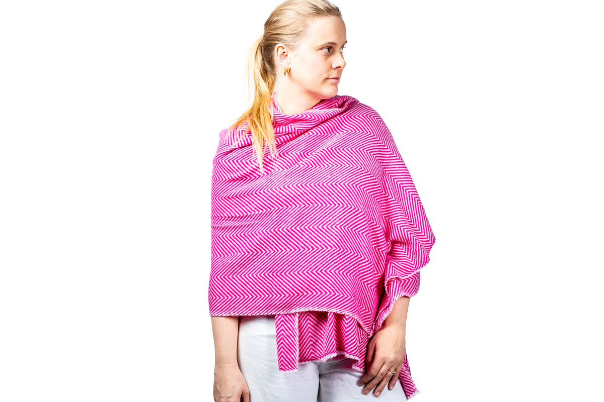 Pink & White Herringbone Pashmina Shawl - GRIHA