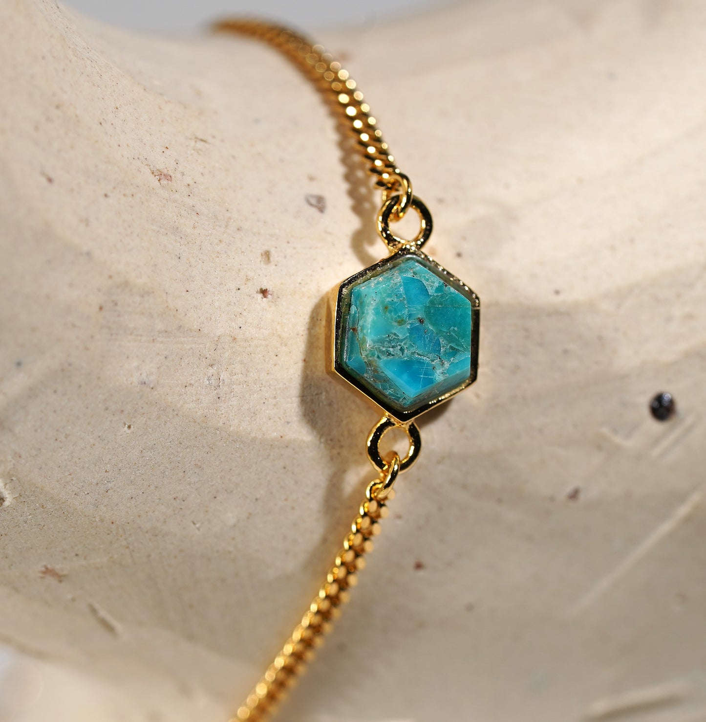  Plated Sterling Silver Bracelet with Hexagon Stone Feature- turquoise