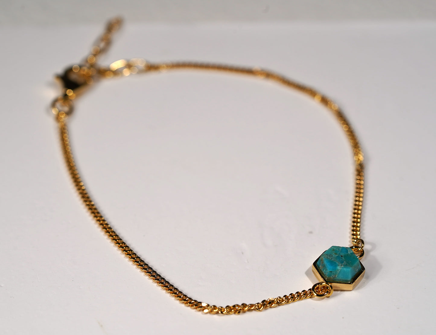  Plated Sterling Silver Bracelet with Hexagon Stone Feature- turquoise flat lay