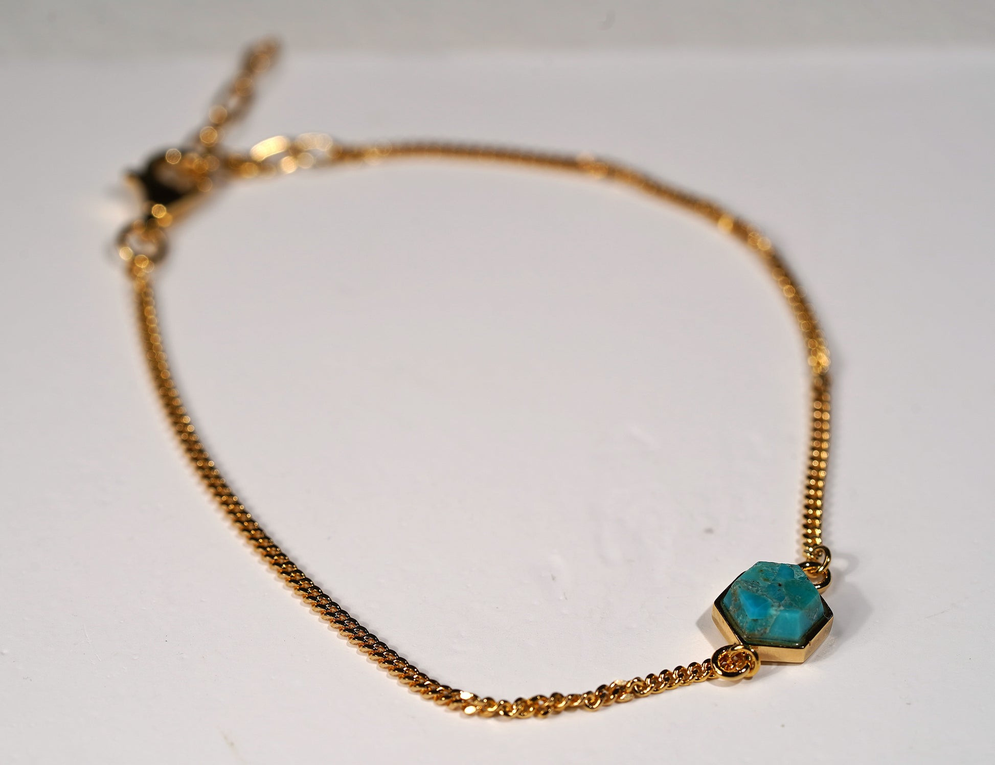  Plated Sterling Silver Bracelet with Hexagon Stone Feature- turquoise flat lay