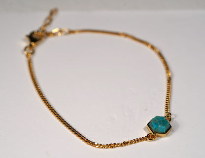  Plated Sterling Silver Bracelet with Hexagon Stone Feature- turquoise flat lay