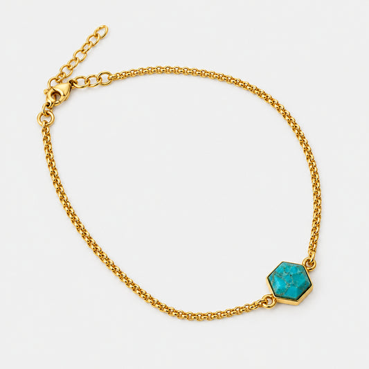  Plated Sterling Silver Bracelet with Hexagon Stone Feature- turquoise flat lay